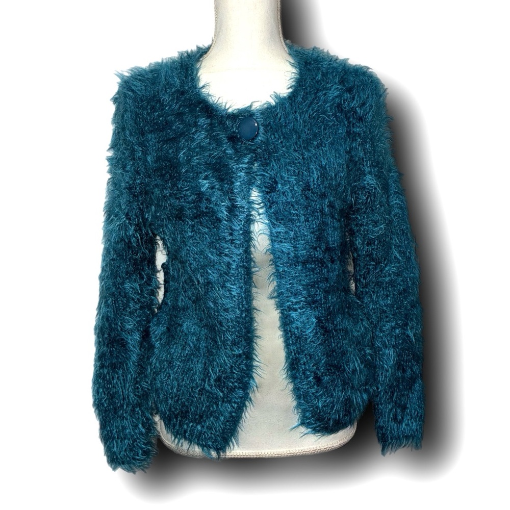 Teal Fuzzy Eyelash Cardigan by Ethyl Grannycore 90s Soft Grunge Alt Girl Vibes